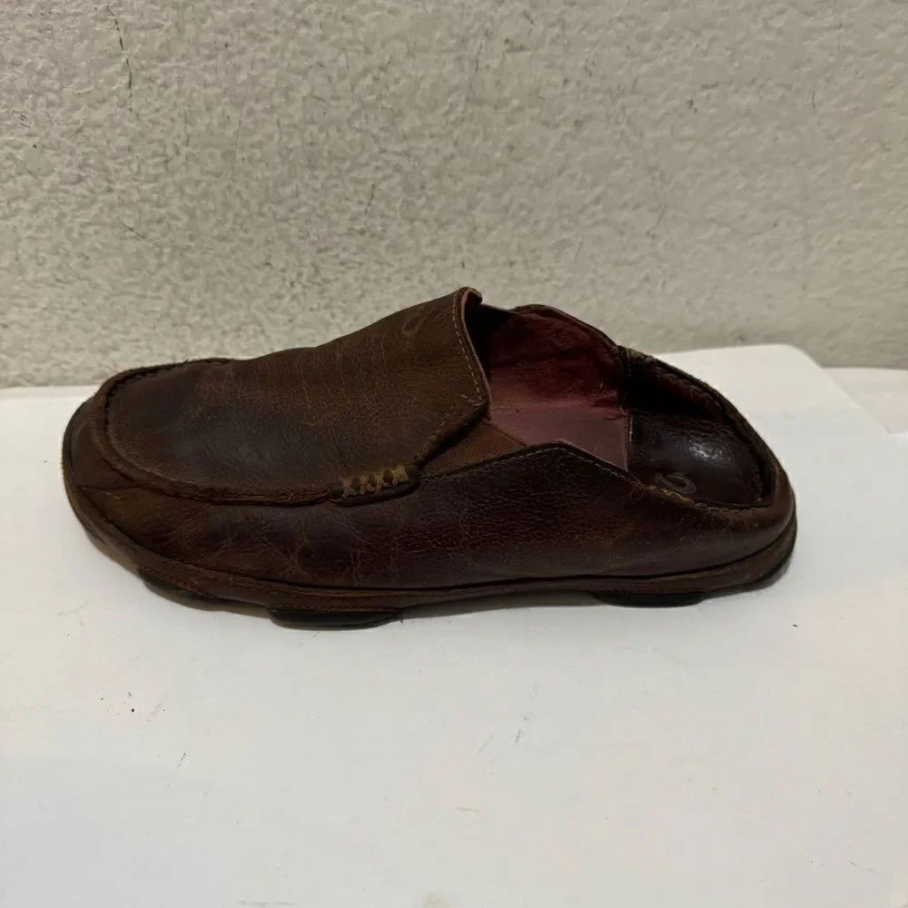 Olukai Moloa Dark Wood Dark Java Leather Slip On Shoes Men’s Size 9